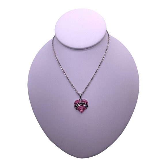 Pink Rhinestone Cubic Zirconia Gemstone Grandma Heart Necklace Gift Box - Picture 3 of 4